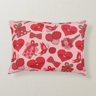 Red And Pink Mothers Day Pattern Decorative Cushion