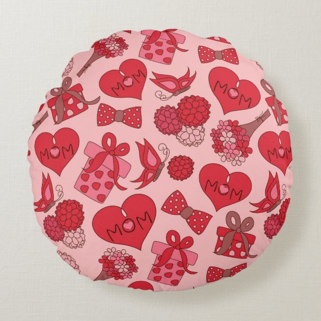 Red And Pink Mothers Day Pattern Round Cushion (Front)