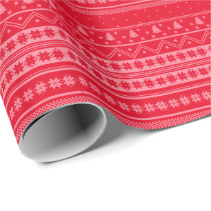 Red And Pink Nordic Sweater Christmas Pattern Wrapping Paper
