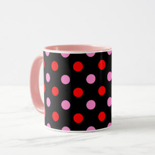 Red and Pink On Black Polka Dots Design  Mug