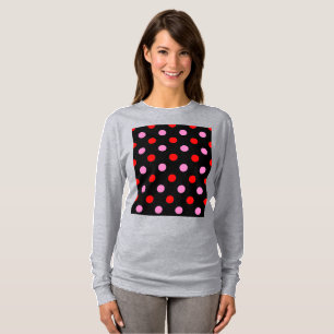 Red and Pink On Black Polka Dots Design T-Shirt