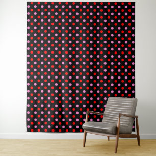 Red and Pink On Black Polka Dots Design Tapestry