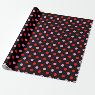 Red and Pink On Black Polka Dots Design  Wrapping Paper