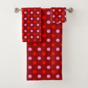 Red and Pink On Maroon Polka Dots Design Bath Towel Set