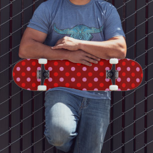 Red and Pink On Maroon Polka Dots Design Skateboard