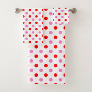 Red and Pink On White Polka Dots Design Bath Towel Set