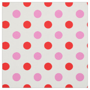 Red and Pink On White Polka Dots Design Fabric