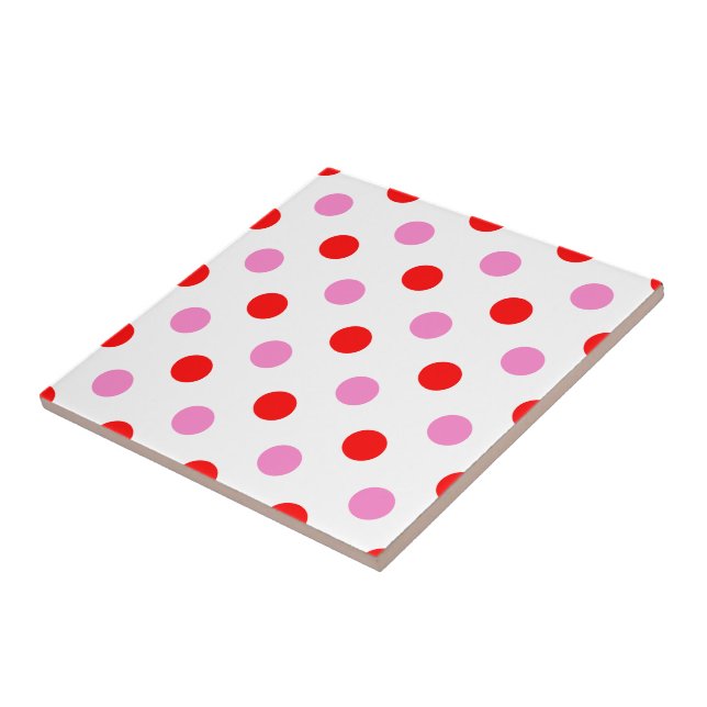 Red and Pink On White Polka Dots Design  Tile (Side)
