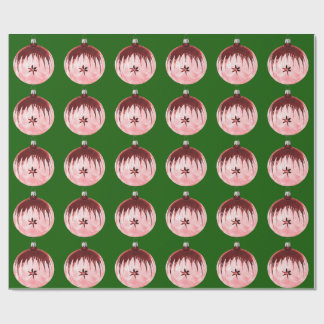Red And Pink Ornament Green Wrapping Paper