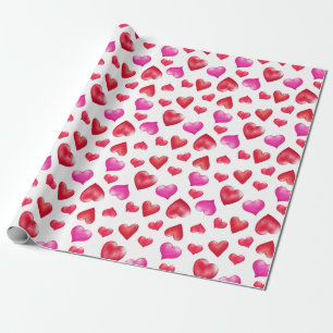 Red and Pink Painted Hearts Valentine's Day Wrapping Paper
