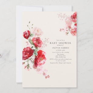 Red and Pink Paper Roses Baby Shower Invitation
