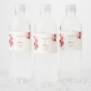 Red and Pink Paper Roses  Water Bottle Label