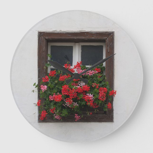 Red And Pink Pelargonium Large Clock (Front)