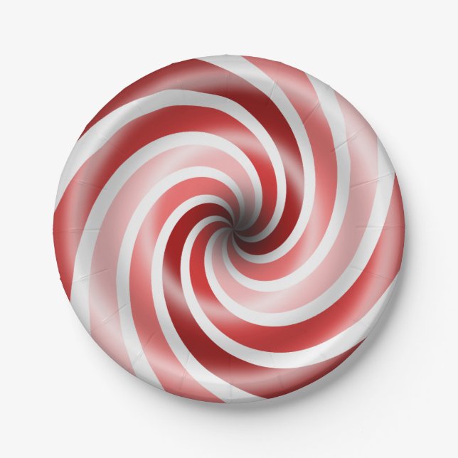 Red And Pink Peppermint Swirls 7 Inch Paper Plate (Front)