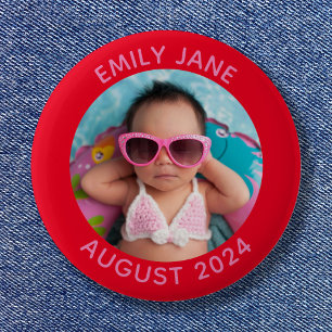 Red and Pink Personalised Round Family Photo 6 Cm Round Badge