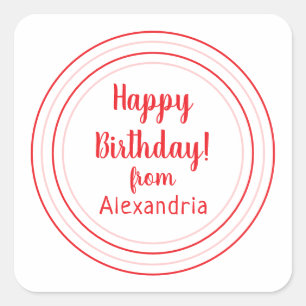 Red and Pink Personalized Happy Birthday Square Sticker