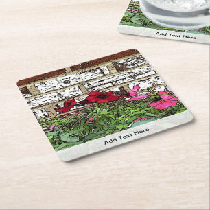 Red and Pink Petunias Square Paper Coaster