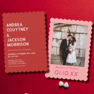 Red and Pink Photo Retro Wedding Invitation