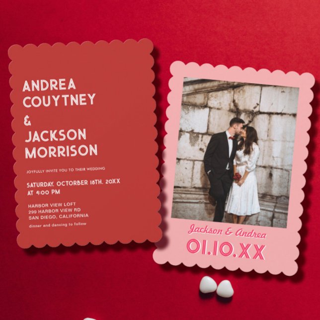 Red and Pink Photo Retro Wedding Invitation (Creator Uploaded)