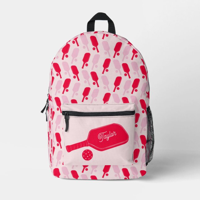 Red and Pink Pickleball Paddles Personalised Printed Backpack (Front)