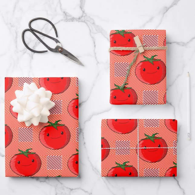 Red and Pink Plaid Tomato Tartan Pattern Wrapping Paper Sheet (Front)