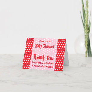 Red and Pink Polka Dot, Custom Baby Shower Thank You Card