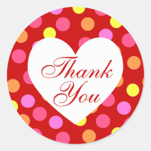 Red and Pink Polka Dot Thank You Classic Round Sticker