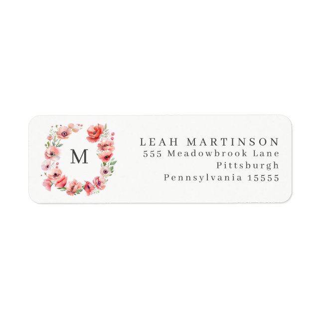 Red and Pink Poppy  Flower Wreath Label (Front)