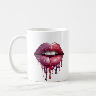 red and pink puckered lips coffee mug
