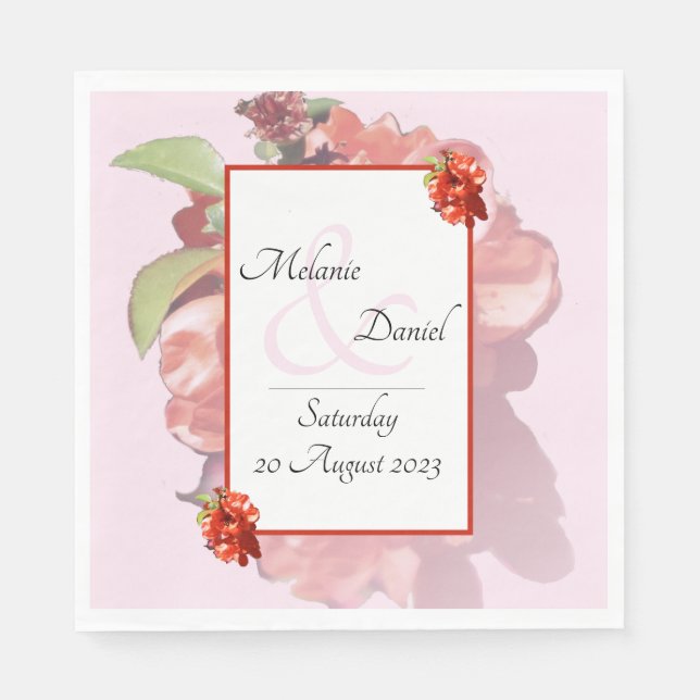Red and Pink Quince Flowery Wedding Napkin (Front)