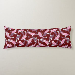 Red And Pink Repeating Motif Koi Fish Pattern Body Cushion