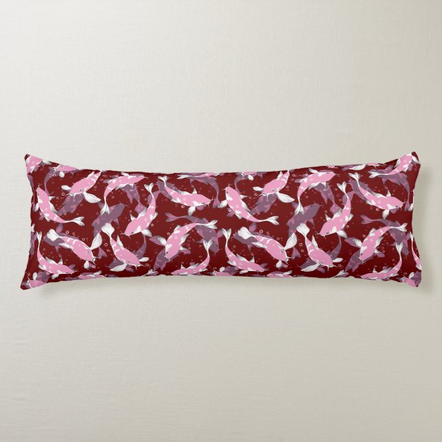 Red And Pink Repeating Motif | Koi Fish Pattern Body Cushion (Front)