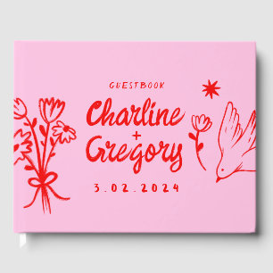 Red and Pink Retro Handlettering  Guest Book