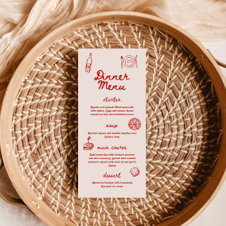 Red and Pink Retro Illustrated | Dinner Wedding Menu