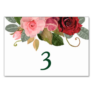 Red and Pink Rose Border Wedding Table Number