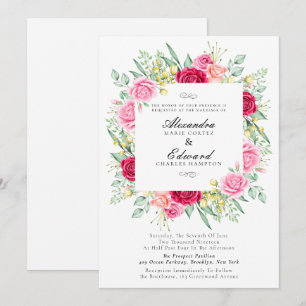 Red and Pink Rose, Garden Wedding Invitation