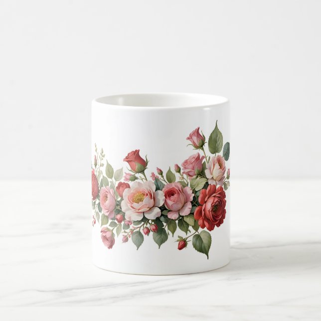 Red and Pink Rose Swag Coffee Mug (Center)