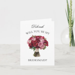 Red and Pink Roses Bouquet Bridesmaid Proposal Invitation