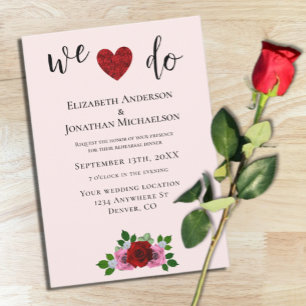 Red and Pink Roses Rehearsal Dinner Invitation