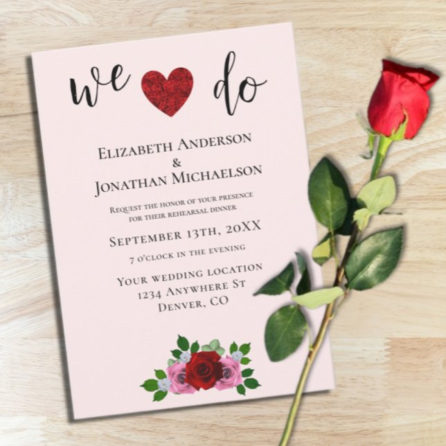 Red and Pink Roses Rehearsal Dinner Invitation (Creator Uploaded)