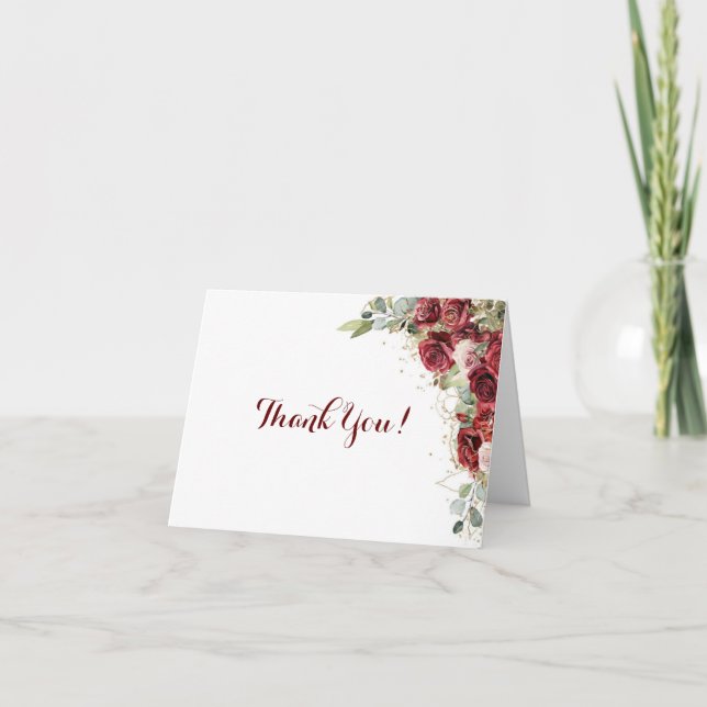 Red And Pink Roses Thank You Card (Front)