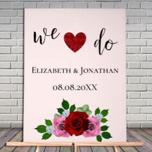 Red and Pink Roses Wedding Acrylic Sign