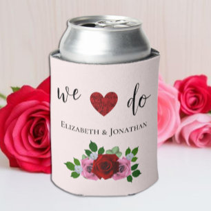 Red and Pink Roses Wedding Can Cooler