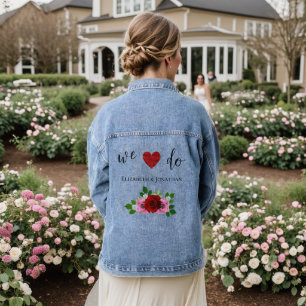 Red and Pink Roses Wedding Denim Jacket