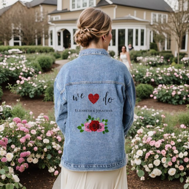 Red and Pink Roses Wedding Denim Jacket (Wedding Back)