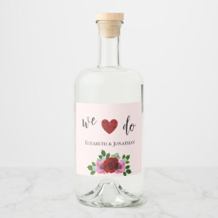 Red and Pink Roses Wedding Liquor Bottle Label