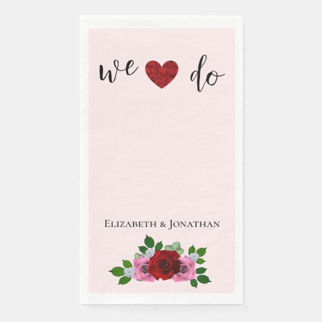 Red and Pink Roses Wedding Napkin (Front)