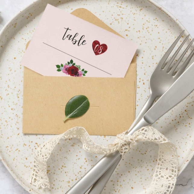 Red and Pink Roses Wedding Place Card (Creator Uploaded)