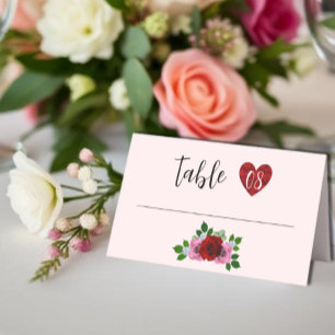 Red and Pink Roses Wedding Place Card