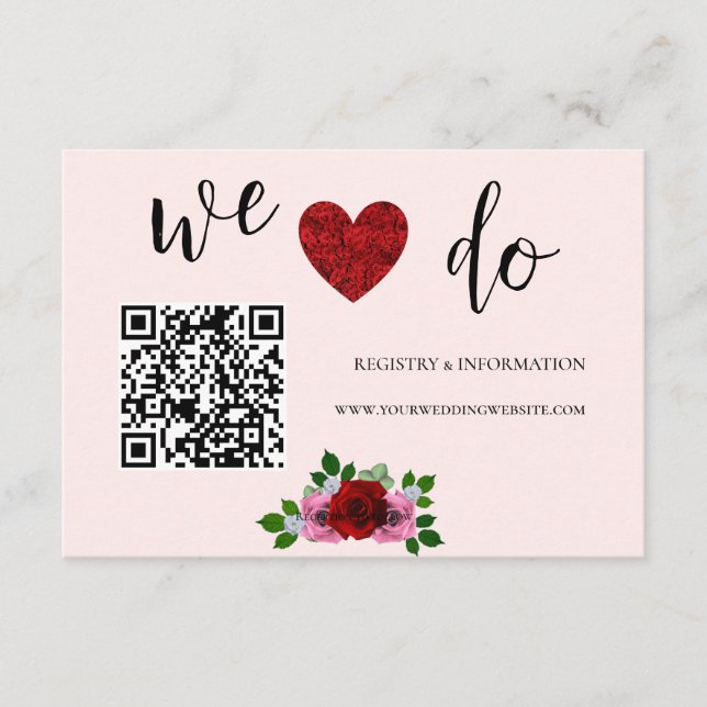 Red and Pink Roses Wedding Registry Enclosure Card (Front)